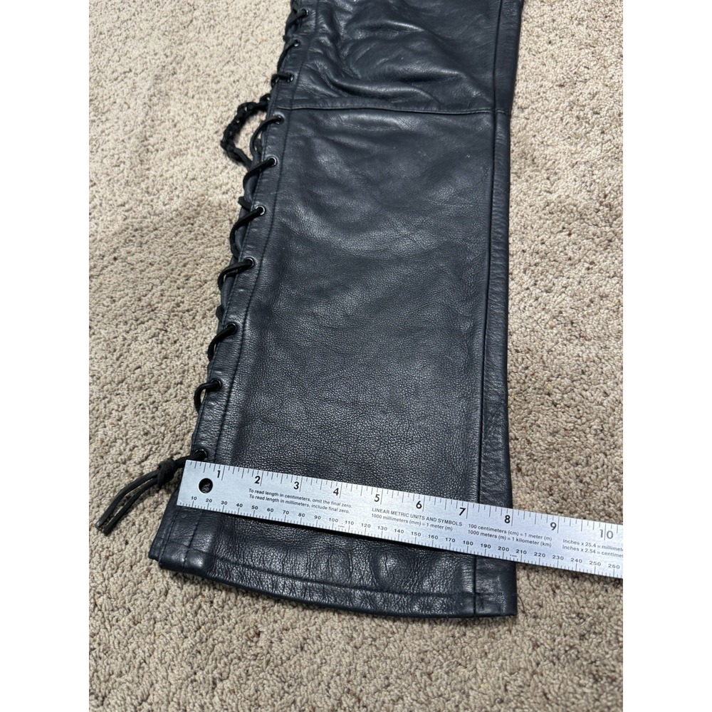 Vintage Harley Davidson Leather Pants Womens 14 Moto Braided Chaps Biker 80s 90s - Picture 3 of 11
